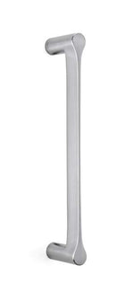Metallic door handle on a white background