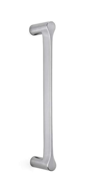 Metallic door handle on a white background