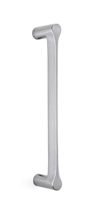 Metallic door handle on a white background