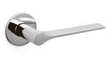 Chrome door handle on a white background