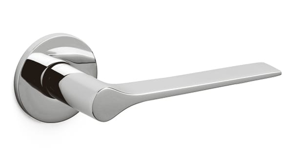 Chrome door handle on a white background