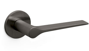 Black door handle on a white background