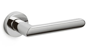 Chrome door handle on a white background