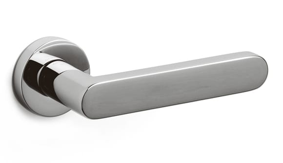 Metal door handle on a white background