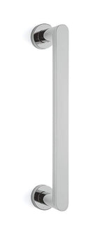 Chrome door handle on a white background