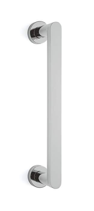 Chrome door handle on a white background