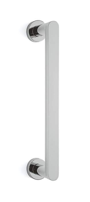 Chrome door handle on a white background