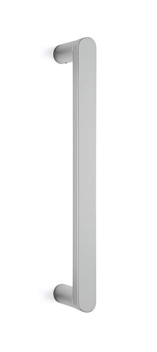 Metallic door handle on a white background
