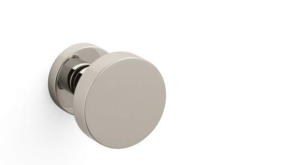 Metallic door handle on a white background