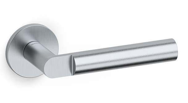 Silver door handle on a white background