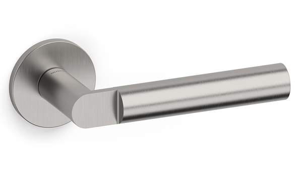 Metallic door handle on a white background