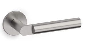 Metallic door handle on a white background