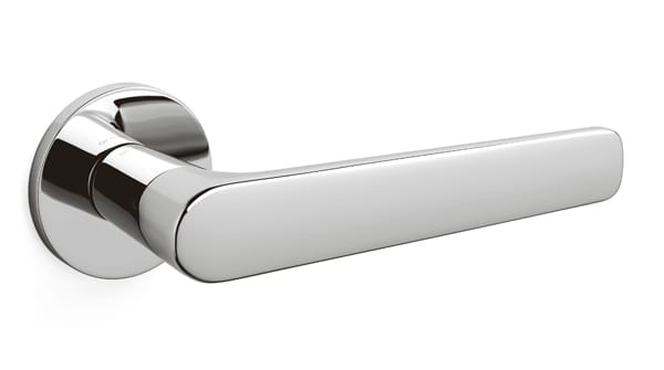 Chrome door handle on a white background