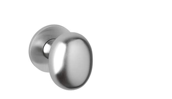 Stainless steel door handle on a white background
