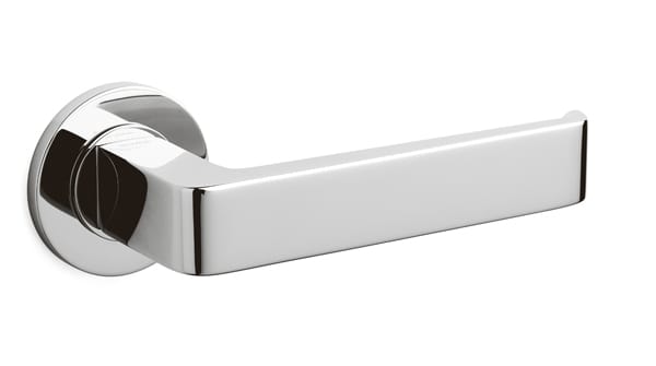 Chrome door handle on a white background