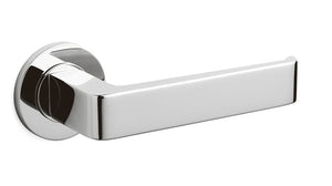 Chrome door handle on a white background