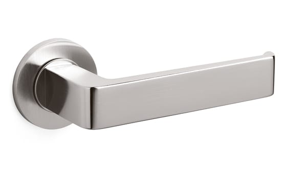 Metal door handle on a white background