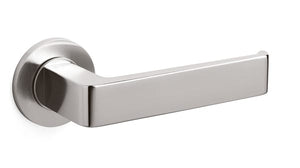 Metal door handle on a white background