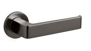 Metal door handle on a white background