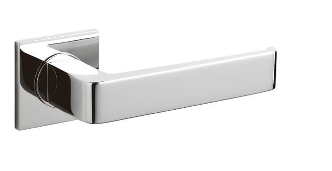 Chrome door handle on a white background