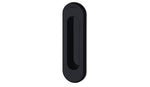 Black oval door handle on a white background