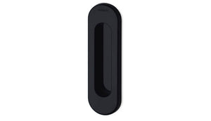 Black oval door handle on a white background