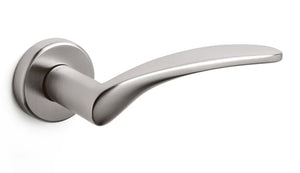 Metal door handle on a white background