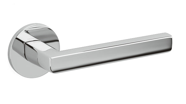 Chrome door handle on a white background