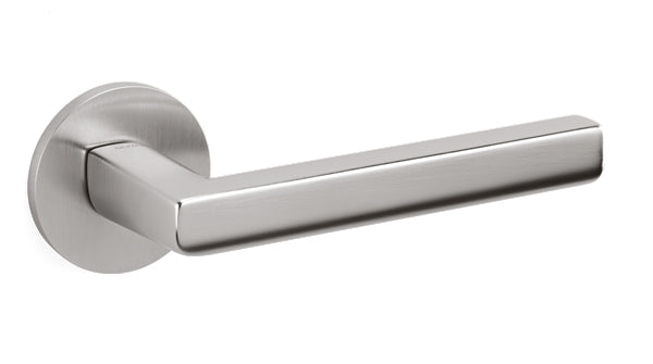 Metal door handle on a white background