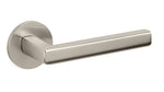 Metallic door handle on a white background