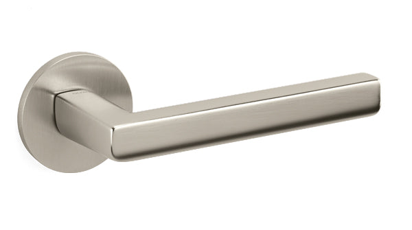 Metallic door handle on a white background