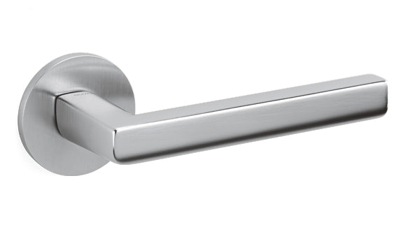 Metal door handle on a white background