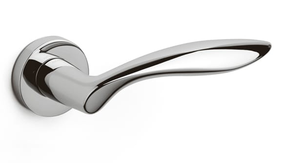 Chrome door handle on a white background