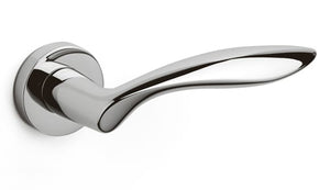 Chrome door handle on a white background