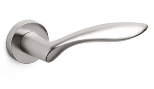Silver door handle on a white background