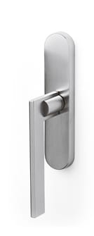 Metal door handle on a white background
