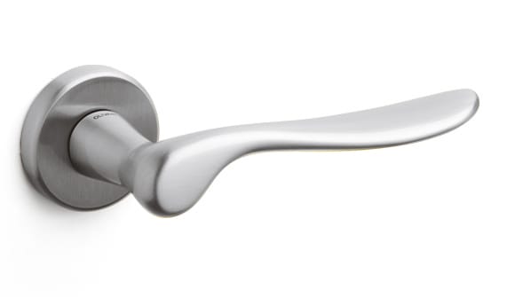Silver door handle on a white background