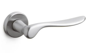 Silver door handle on a white background