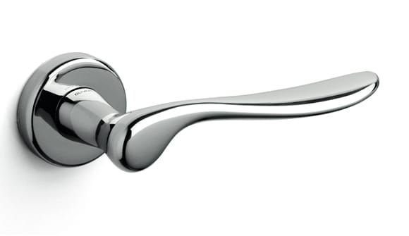 Chrome door handle on a white background
