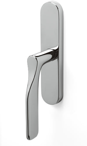 Chrome door handle on a white background