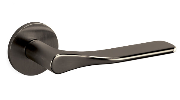 Metal door handle on a white background