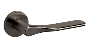 Metal door handle on a white background