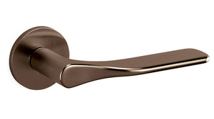 Metal door handle on a white background