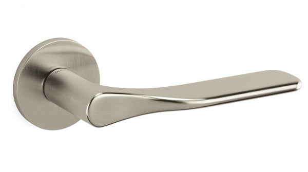 Metal door handle on a white background