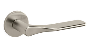 Metal door handle on a white background