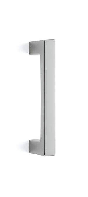 Metallic door handle on a white background