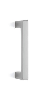 Metallic door handle on a white background