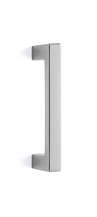 Metallic door handle on a white background