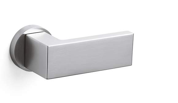 Chrome door handle on a white background