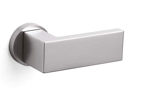 Chrome door handle on a white background